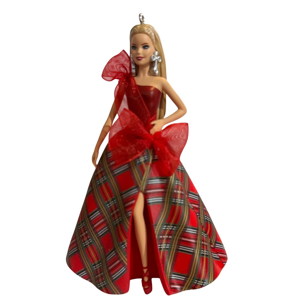 Hallmark Keepsake Holiday Barbie 2024 Christmas Ornament Red Plaid Gown Boxed